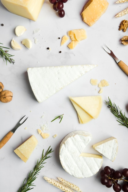 Photo gratuite disposition des différents types de fromages