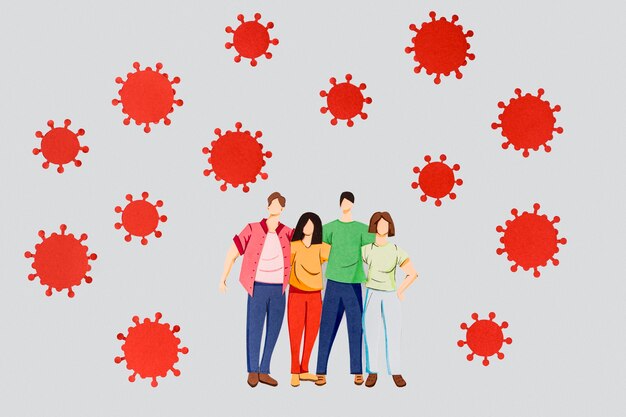 Disposition du papier fait coronavirus et famille