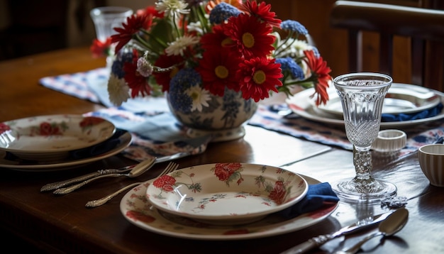 Photo gratuite disposition élégante de la vaisselle ancienne sur table générée par ai