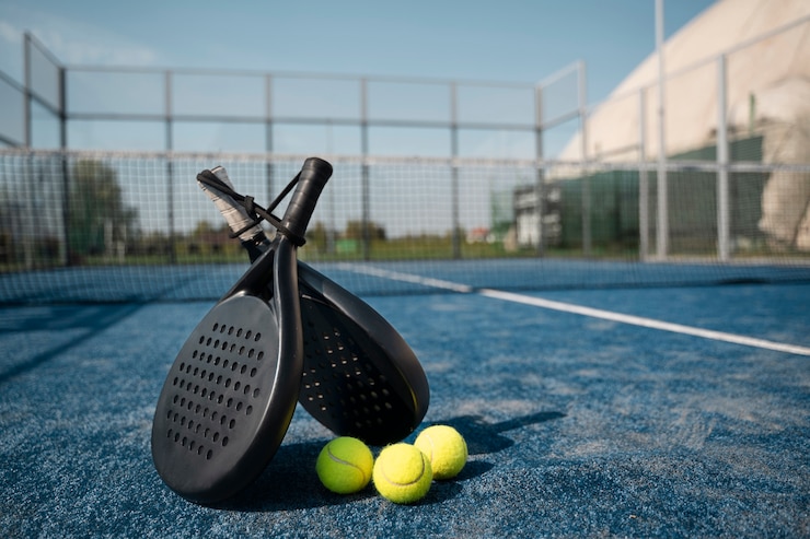 Photo gratuit disposition des pagaies et des balles de tennis