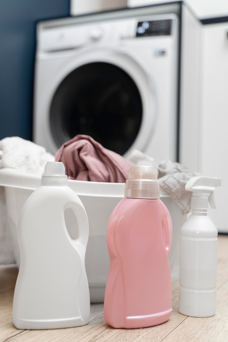 Photo gratuit disposition des vêtements dans un panier dans la salle de lavage