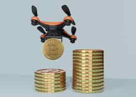 Photo gratuite distribution de crypto-monnaie avec drone