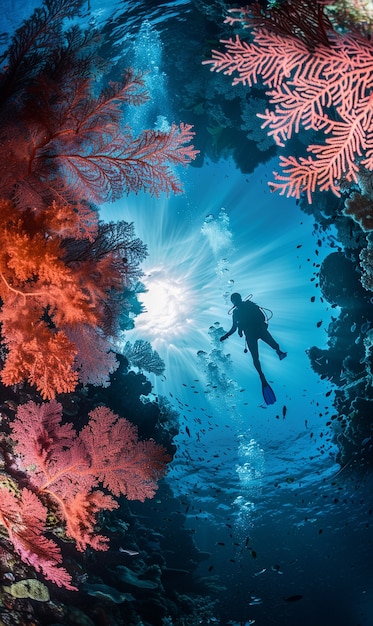 Photo gratuite diver under sea surrounded by wild nature