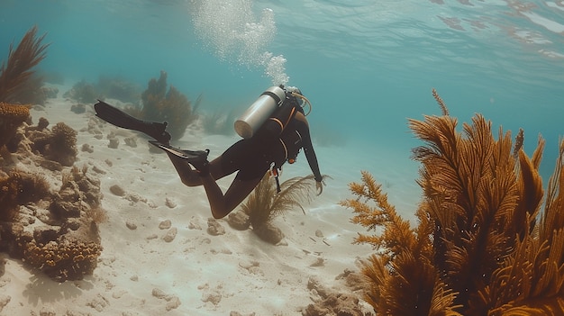 Photo gratuite diver under sea surrounded by wild nature