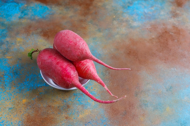 Photo gratuite divers radis frais, radis blanc, long radis rose et radis noir.