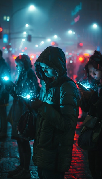 Photo gratuite diverse personnes dépendantes de leurs appareils intelligents faisant défiler et regardant dans leurs écrans