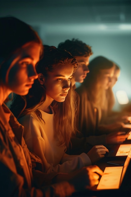 Photo gratuite diverse personnes dépendantes de leurs appareils intelligents faisant défiler et regardant dans leurs écrans