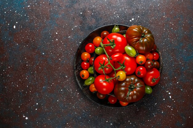 Diverses tomates biologiques fraîches.