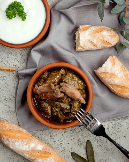 Dolma de feuille de vigne avec de la viande farcie