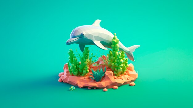 Photo gratuite dolphin en 3d avec des couleurs vives