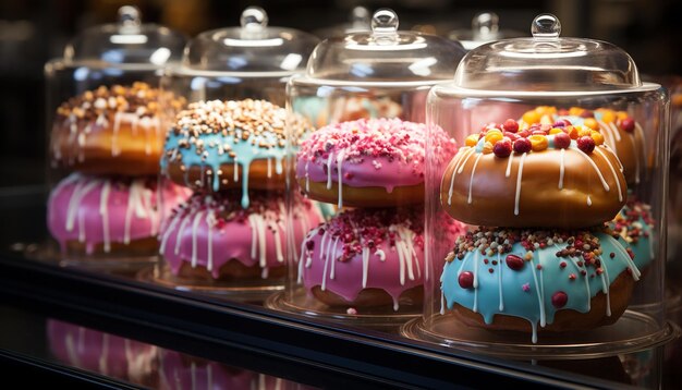 Donut fait maison, glaçage au chocolat, crème aux fraises, indulgence colorée générée par l'intelligence artificielle.