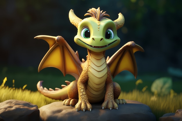 Photo gratuite le dragon en 3d est mignon.