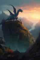 Photo gratuite dragon au milieu d'une montagne generative ai