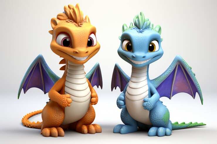 Photo gratuit des dragons en 3d qui traînent.