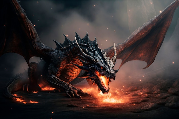 Dragons et image d'intelligence artificielle fantastique