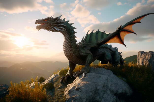 Dragons et image d'intelligence artificielle fantastique