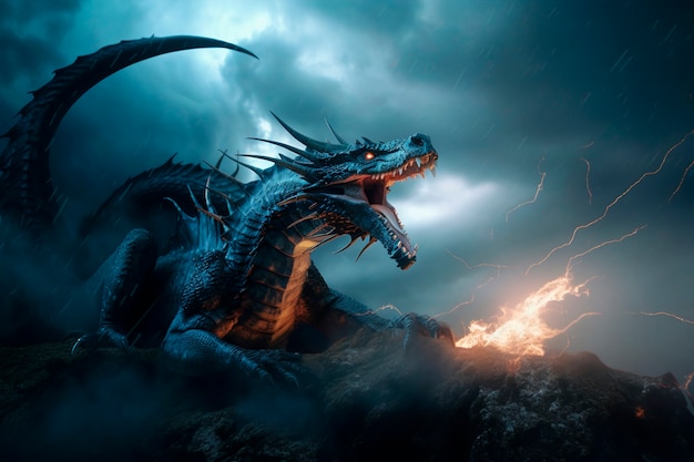 Dragons et image d'intelligence artificielle fantastique