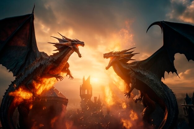 Dragons et image d'intelligence artificielle fantastique