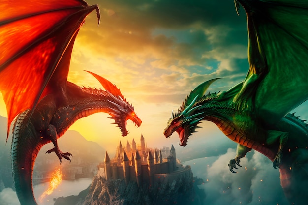 Dragons et image d'intelligence artificielle fantastique