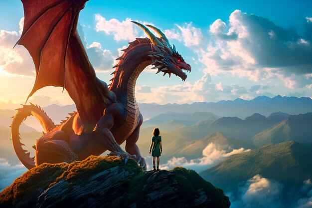 Dragons et image d'intelligence artificielle fantastique