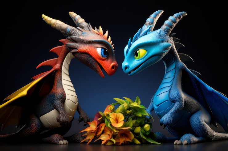 Photo gratuit des dragons mignons qui traînent.