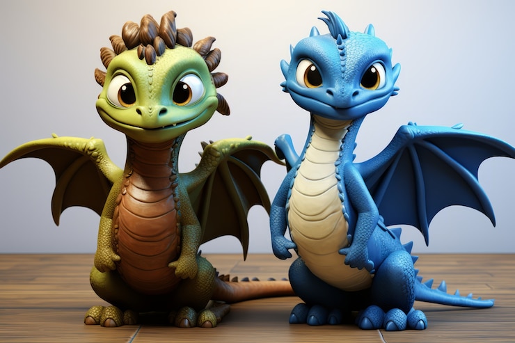 Photo gratuit des dragons mignons qui traînent.