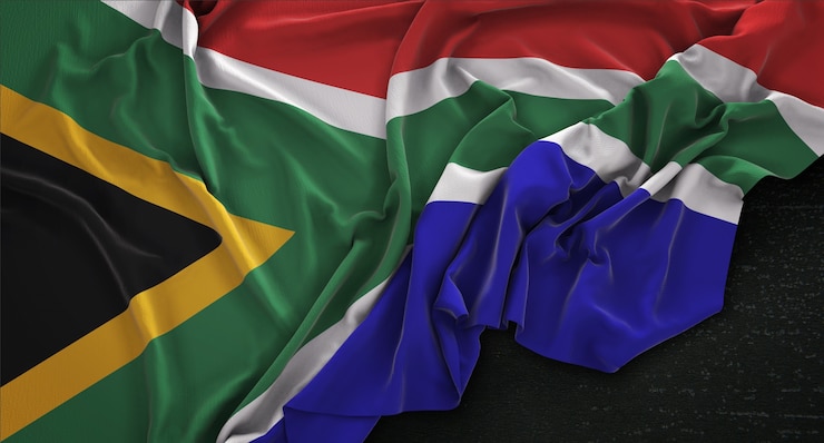 Photo gratuit drapeau de l&#39;afrique du sud enroulé sur fond sombre 3d render