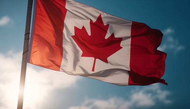Photo gratuite le drapeau canadien flotte dans le vent lumineux généré par l'ia