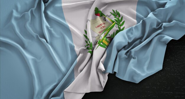 Drapeau du Guatemala enroulé sur fond sombre 3D Render