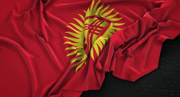 Drapeau du Kirghizistan Enroulé Sur Fond Sombre 3D Render