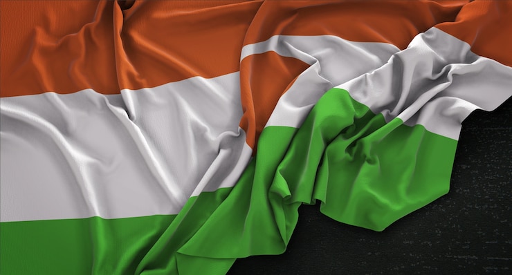 Photo gratuit drapeau du niger irrégulier sur fond sombre 3d render