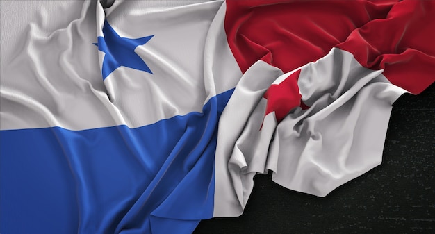 Drapeau du Panama enroulé sur fond sombre 3D Render