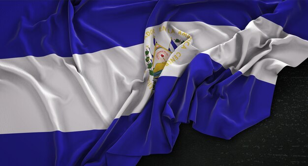 Drapeau El Salvador Enroulé Sur Fond Sombre 3D Rendre