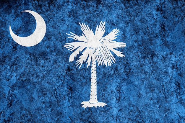 Drapeau d'état métallique de Caroline du Sud, fond de drapeau de Caroline du Sud Texture métallique