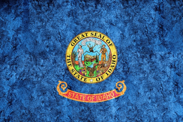 Drapeau d'état métallique de l'Idaho, fond de drapeau de l'Idaho Texture métallique