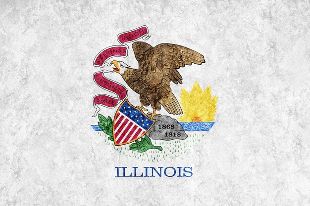 Drapeau d'état métallique de l'Illinois, fond de drapeau de l'Illinois Texture métallique