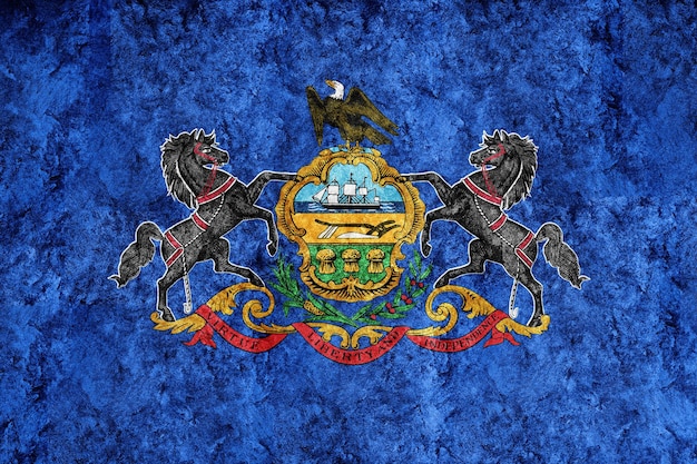 Drapeau d'état de Pennsylvanie métallique, fond de drapeau de Pennsylvanie Texture métallique