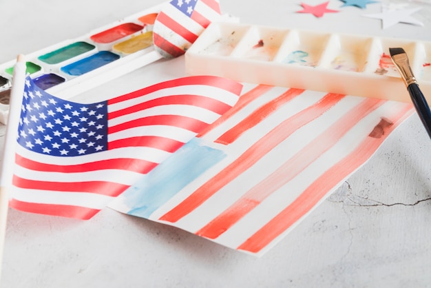 Photo gratuite drapeau des états-unis peint à la main avec des peintures à l'aquarelle