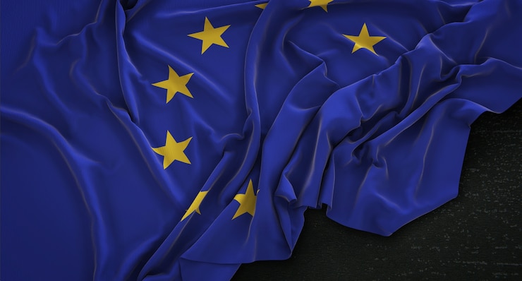 Photo gratuit drapeau européen irrégulier sur fond sombre 3d render
