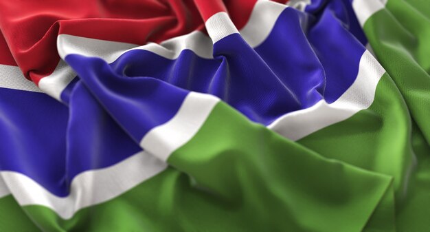 Le drapeau de la Gambie Ruffled Beautifully Waving Macro Plan rapproché