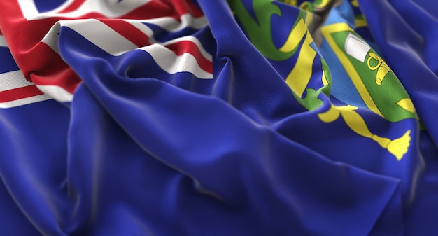 Photo gratuite drapeau des îles pitcairn ruffled beautifully waving macro plan rapproché