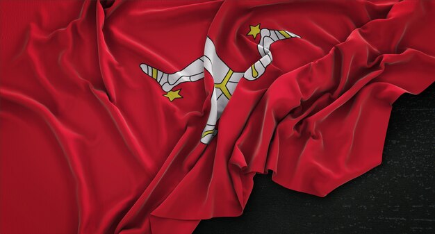 Drapeau Isle of Man Enroulé Sur Fond Sombre 3D Render