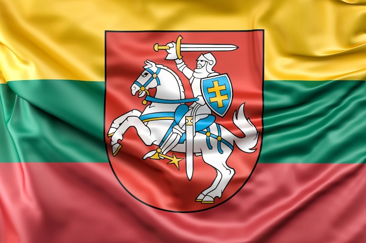 Photo gratuit drapeau de lituanie avec armoiries