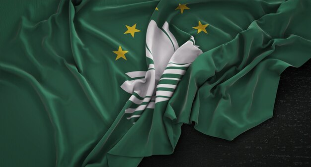 Drapeau de Macédoine Enroulé Sur Fond Sombre 3D Rendre