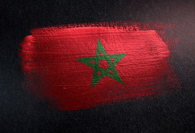 Drapeau Maroc Fait De Peinture Brosse Metallique Sur Mur Sombre Grunge Photo Premium