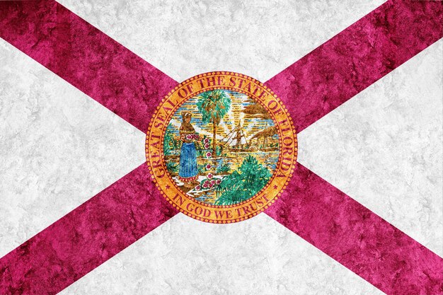 Drapeau métallique de l'état de la Floride, fond du drapeau de la Floride Texture métallique