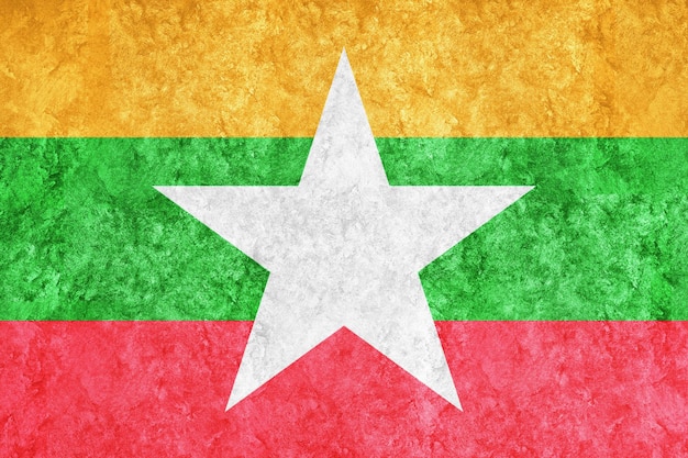 Photo gratuite drapeau myanmar métallique, drapeau texturé, drapeau grunge