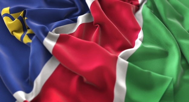 Le drapeau de la Namibie Ruffled Beautifully Waving Macro Close-Up Shot