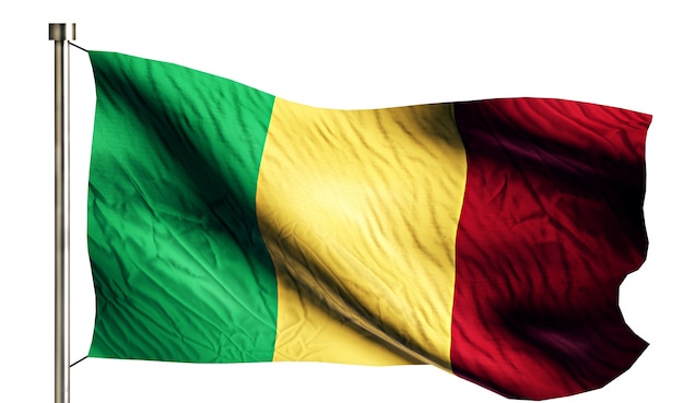 Drapeau national du Mali Isolé Fond blanc 3D