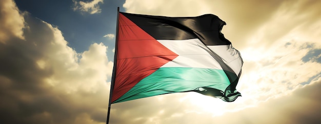 drapeau palestinien à la lumière du soleil dans le ciel image générée par l'IA